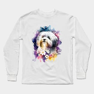 Rainbow Havanese Dog Watercolor Art Long Sleeve T-Shirt